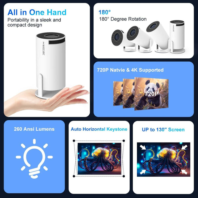 Projetor Portátil Inteligente 4K 1080P ( PROXIMO DE SE ESGOTAR )